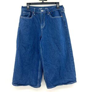Old Navy Wide Leg Cropped Dark Blue Denim Jeans high rise baggy long shorts
